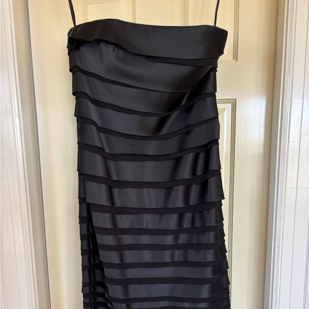 Strapless black cocktail dress